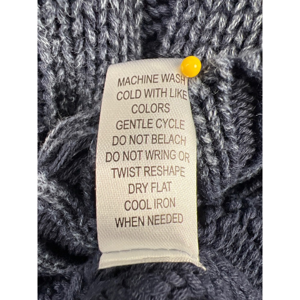 Evereve Cable Knit Sweater Womens Medium Blue Distressed Cotton Crew Neck Artsy - Picture 4 of 9